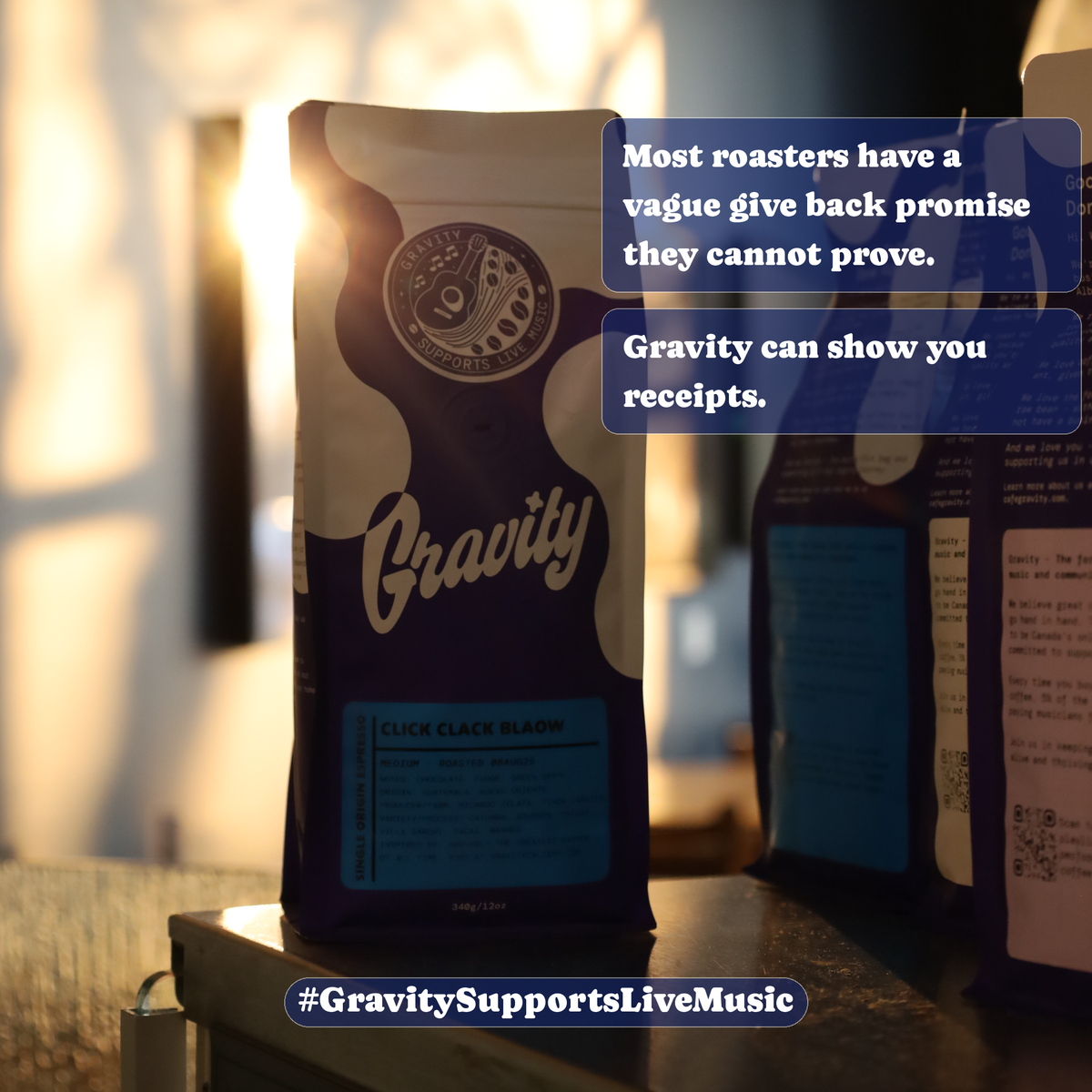 Most roasters have a vague give back promise. Gravity can show you receipts.
